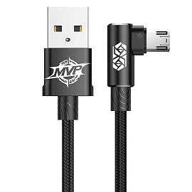 Кабель USB - MicroUSB для зарядки 1 м 2А с угловым штекером плетеный Baseus MVP Elbow черный