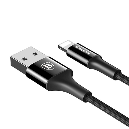 Кабель USB - Lightning для зарядки iPhone 1 м 2А плетеный Baseus Shining черный