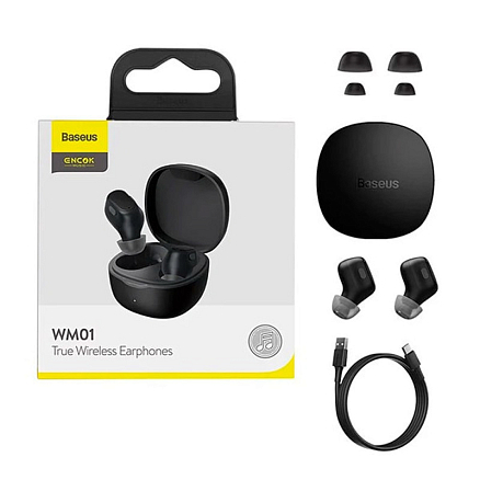Наушники TWS беспроводные Bluetooth Baseus Encok WM01 V5.3 вакуумные с микрофоном черные