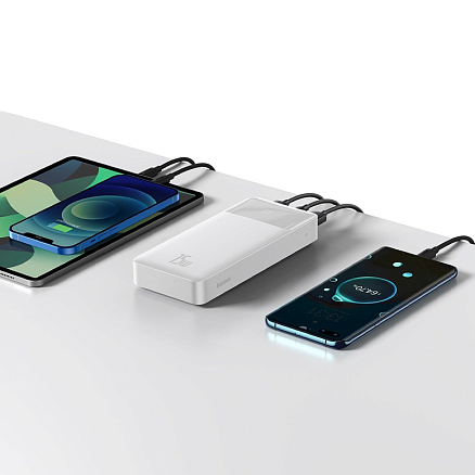 Внешний аккумулятор Baseus Bipow Digital с дисплеем 20000мАч (USB, Type-C, ток 3А, быстрая зарядка PD, QC 3.0, 15Вт) белый
