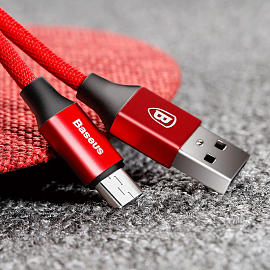 Кабель USB - MicroUSB для зарядки 1 м 2A плетеный Baseus Yiven красный