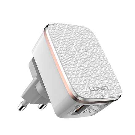 Зарядное устройство сетевое с USB входом 2.4А и MicroUSB кабелем Ldnio A1204Q (быстрая зарядка QC 2.0) бело-золотистое