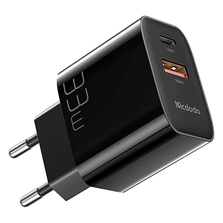 Зарядное устройство сетевое USB и Type-C 33W с кабелем Type-C McDodo CH-0922 (быстрая зарядка PD, QC) черное
