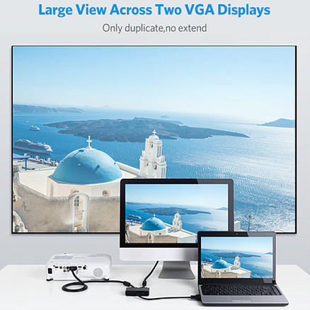 Переходник (преобразователь) 1xVGA - 2xVGA (папа - мама, мама) 0.9 м Ugreen черный