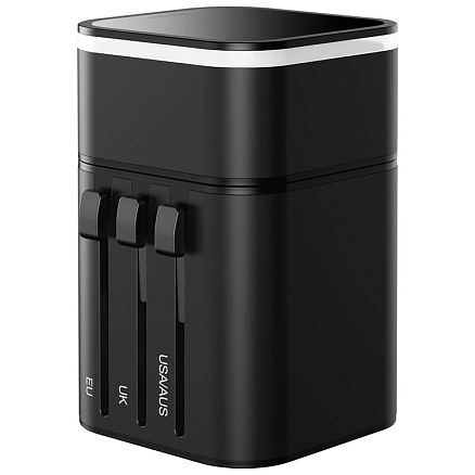 Переходник для розетки универсальный c USB и Type-C 3А 18W (быстрая зарядка) Baseus Removable черный