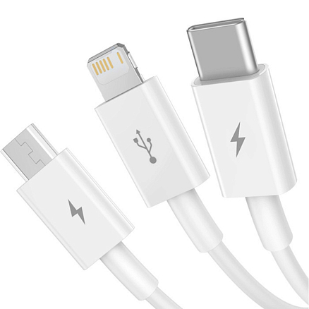 Кабель USB - Lightning, MicroUSB, Type-C 0,5 м 3.5A Baseus Superior белый