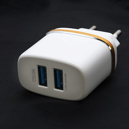 Зарядное устройство сетевое с двумя USB входами 2.4А и MicroUSB кабелем Ldnio DL-AC52 белое