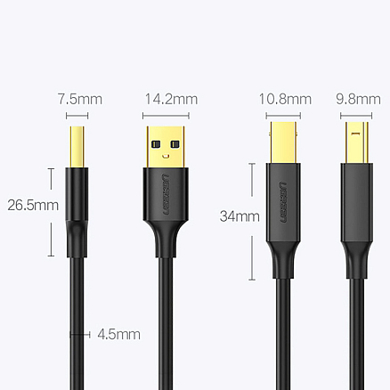 Кабель USB 2.0 - USB B для подключения принтера или сканера 1 м Ugreen US135 черный