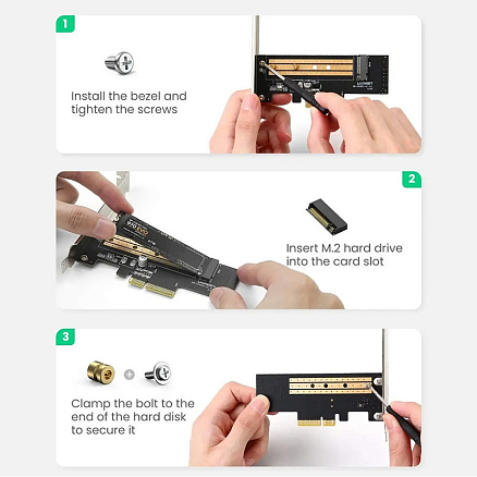 Адаптер PCI-E 3.0 - M.2 NVME для SSD Ugreen CM302 черный
