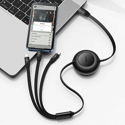 Кабель Type-C - MicroUSB, Lightning, Type-C 1,1 м 3.5A 100W Baseus Bright Mirror черный