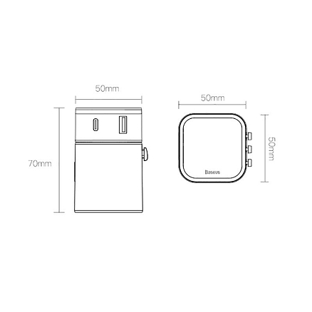 Переходник для розетки универсальный c USB и Type-C 3А 18W (быстрая зарядка) Baseus Removable черный