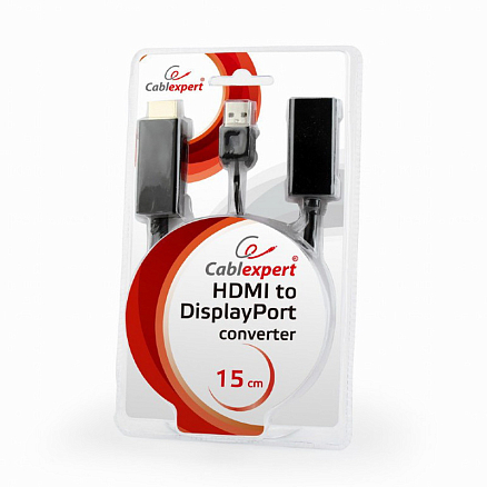 Переходник (преобразователь) HDMI - DisplayPort (папа - мама) 4K Cablexpert с питанием USB черный