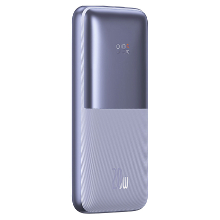 Внешний аккумулятор Baseus Bipow Pro Digital Overseas Edition с дисплеем 10000мАч (USB, Type-C, ток 3А, быстрая зарядка PD, QC 3.0, 20Вт) фиолетовый