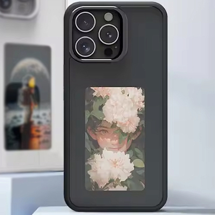 Чехол для iPhone 15 Pro гибридный DIY с NFC E-ink дисплеем черный