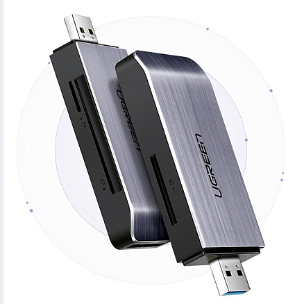 Картридер USB 3.0 для SD, MicroSD, CF и MS Ugreen CM180-50541 серо-черный