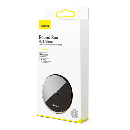 USB 3.0 + Type-C HUB (разветвитель) на 1 порт USB 3.0 и 3 порта USB 2.0 12 см Baseus Round Box с питанием MicroUSB черный