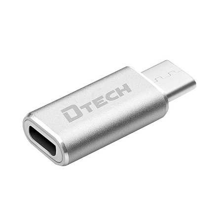 Переходник Type-C - MicroUSB (папа - мама) компактный Dtech T0002 серебристый