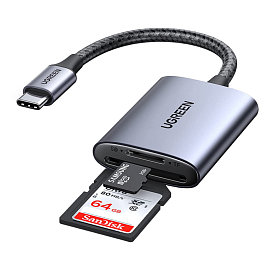 Картридер Type-C 3.2 Gen1 для SD и MicroSD Ugreen CM401 серый