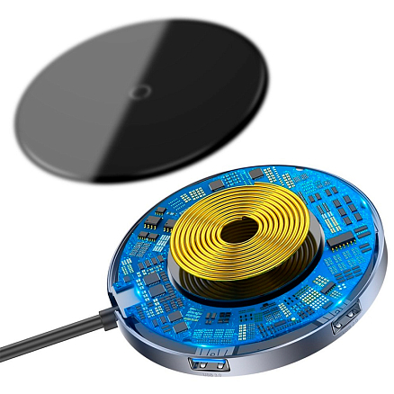 Беспроводная зарядка для телефона с USB хабом на 4 порта Baseus Circular Mirror (быстрая зарядка) c Type-C кабелем черная