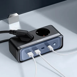 Сетевой фильтр на 2 розетки, 2 USB, 2 Type-C 70W GaN длина 1.5 м McDodo CH-4610 (быстрая зарядка QC, PD) черный