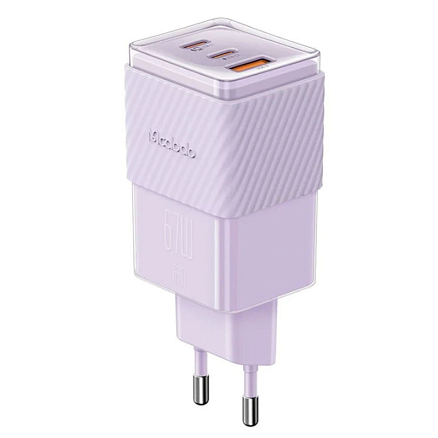 Зарядное устройство сетевое USB и двумя Type-C 67W McDodo CH-1502 GaN (быстрая зарядка PD, QC) фиолетовое