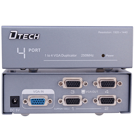 VGA Splitter (разветвитель) на 4 порта (1 VGA вход на 4 VGA выхода) Dtech DT-7254
