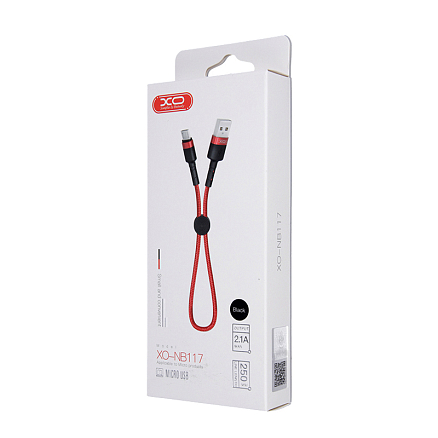 Кабель USB - MicroUSB для зарядки 0,25 м 2.1А XO NB117 красный