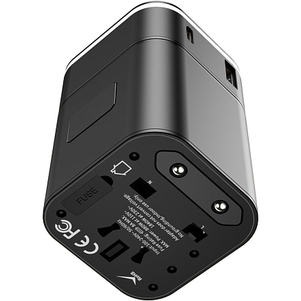 Переходник для розетки универсальный c USB и Type-C 3А 18W (быстрая зарядка) Baseus Removable черный