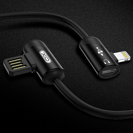Кабель USB - Lightning для зарядки iPhone с аудиовходом Lightning 1 м 2.4А XO NB38 черный