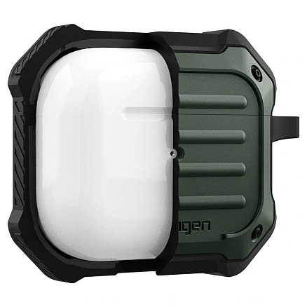 Чехол для наушников AirPods 3 силиконовый с карабином Spigen Tough Armor хаки