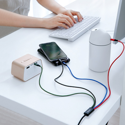 Кабель USB - Lightning, 2 х MicroUSB, Type-C 1,2 м 3.5A плетеный Baseus Rapid черный