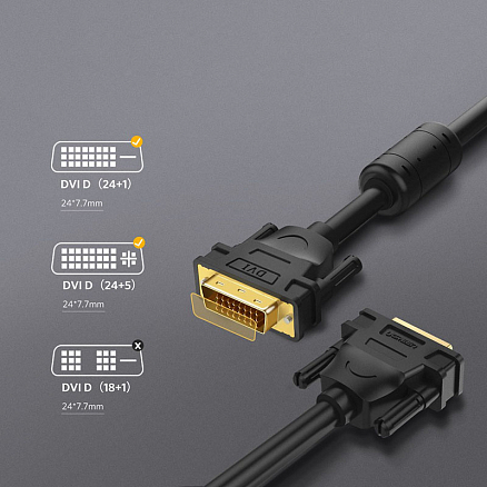 Кабель DVI-D - DVI-D (папа - папа) длина 5 м Ugreen DV101 черный