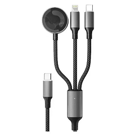 Кабель Type-C - Type-C 100W, Lightning 18W 1,2м с беспроводной зарядкой для Apple Watch плетеный VLP Dragon серый