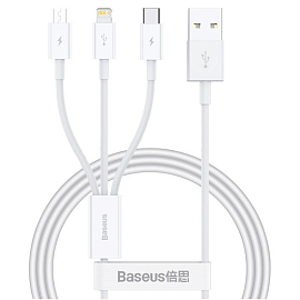 Кабель USB - Lightning, MicroUSB, Type-C 1 м 3.5A Baseus Superior белый