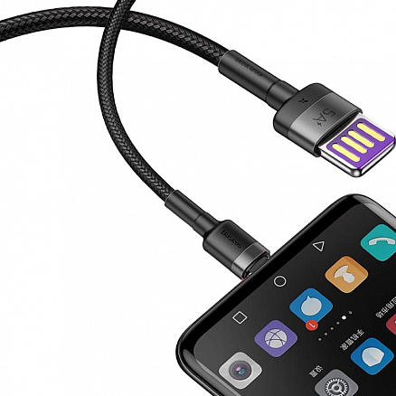 Кабель Type-C - USB для зарядки 1 м 5А 40W плетеный Baseus Cafule HW (быстрая зарядка Huawei, QC 3.0) черно-серый