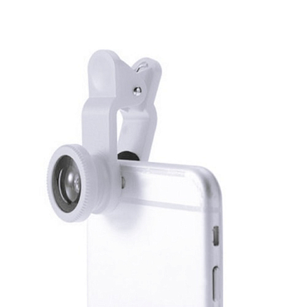 Объектив для телефона универсальный 3-в-1: Fisheye, Wide-Angle, Macro на прищепке белый