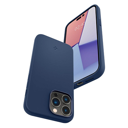 Чехол для iPhone 14 Pro Max силиконовый Spigen Silicone Fit MagSafe синий