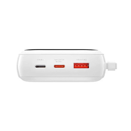 Внешний аккумулятор Baseus Qpow Digital с встроенным кабелем Type-C 20000мАч (USB, Type-C, Lightning, ток 5А, 22.5 Вт) белый