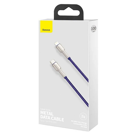Кабель Type-C - Lightning для зарядки 1м 20W плетеный Baseus Cafule Metal (быстрая зарядка PD) фиолетовый