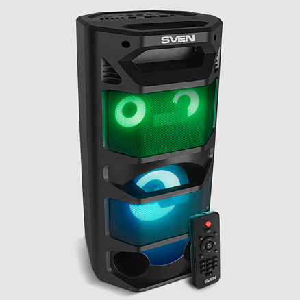 Портативная колонка Sven PS-670 с подсветкой, FM-радио, USB и поддержкой MicroSD карт черная