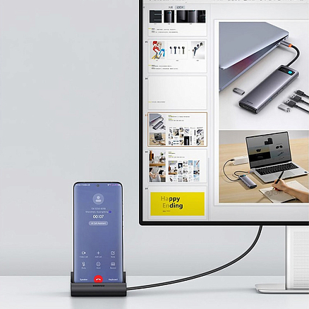 Док-станция с Type-C разъемом и хабом на 7 портов Baseus Mate Intelligent черная