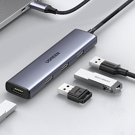 Хаб (разветвитель) Type-C - 4хUSB 3.0 Ugreen CM473-20841 серый