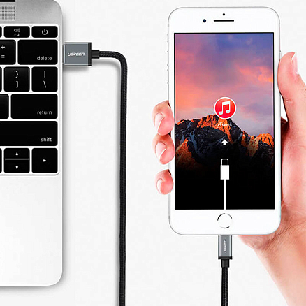 Кабель USB - Lightning для зарядки iPhone 2 м MFi плетеный Ugreen US199 (быстрая зарядка) черный