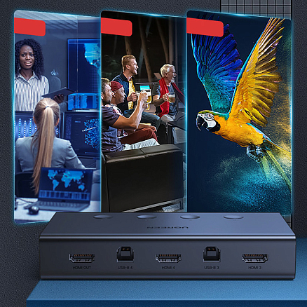 KVM переключатель на 4 компьютера HDMI, USB 2.0 Ugreen CM293 черный