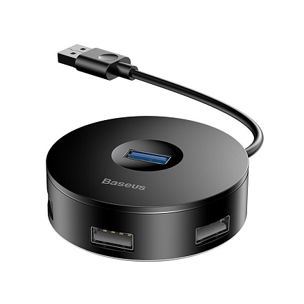 USB 3.0 HUB (разветвитель) на 1 порт USB 3.0 и 3 порта USB 2.0 25 см Baseus Round Box с питанием MicroUSB черный
