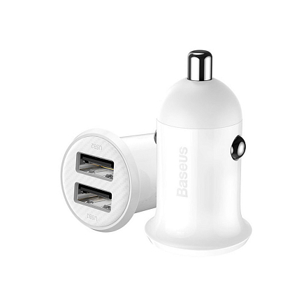 Зарядное устройство автомобильное с двумя USB входами 4.8A Baseus Grain Pro белое