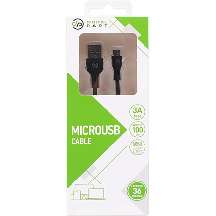Кабель USB - MicroUSB для зарядки 1 м 3A плетеный Digitalpart MC-304 черный