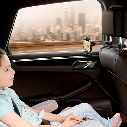 Держатель автомобильный на подголовник с беспроводной зарядкой (быстрая) Baseus Energy Storage черный