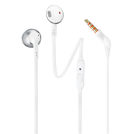 Наушники JBL Tune Tune 205 вкладыши с микрофоном и плоским проводом бело-серебристые