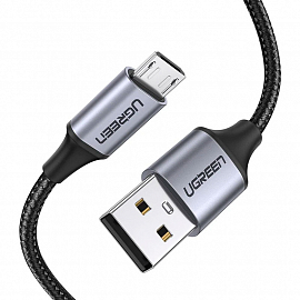Кабель USB - MicroUSB для зарядки 2 м 2.4А 18W плетеный Ugreen US290 (быстрая зарядка QC 3.0) черный